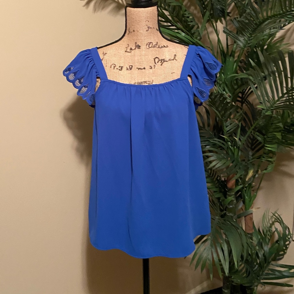 Blue sleeveless blouse!